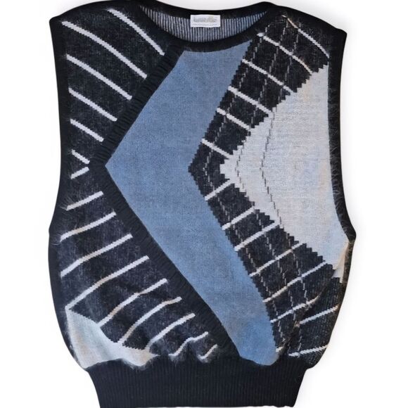 Bruestle Vintage Angora Black Blue Grey Unisex Sweater Vest - Picture 2 of 11